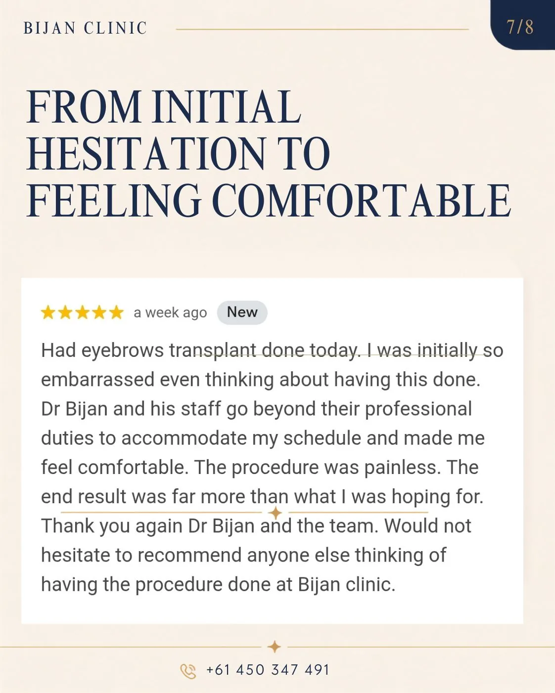 Google review from a patient after eyebrow transplantation